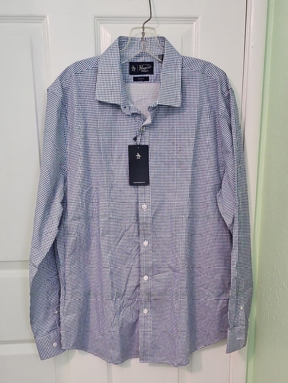 New Original Penguin Button Up Shirt Slim Fit Large 34/35 (16-16.5) Preppy Work